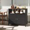 Costway Patio Rattan Storage Cabinet with Acacia Wood Countertop Open Shelf 2 Door Cabinet Black/Mix Brown